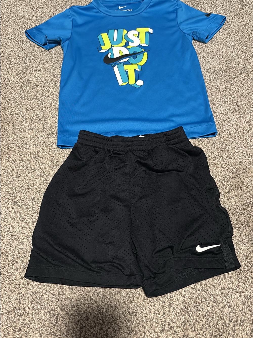 Nike Blue 'Just Do It' Graphic Tee with Black Nike Athletic Shorts